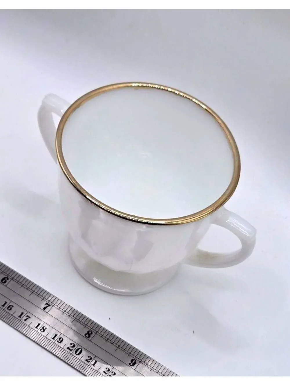 Vintage Fire King Oven Ware Swirl Milk Glass Sugar Bowl with Gold Trim